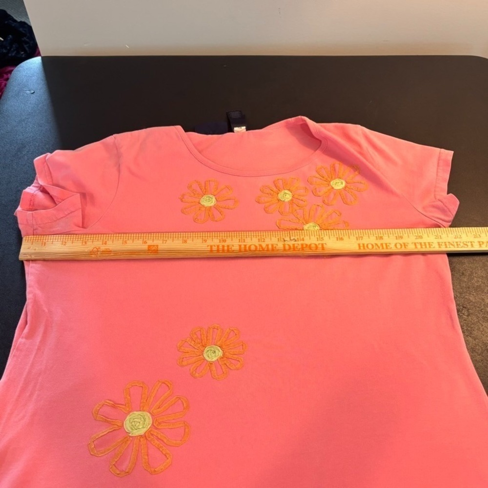 Crazy Horse Pink Floral Embroidered Stretch 100% Cotton Women's‎ Tee XL Colorful - Picture 7 of 10